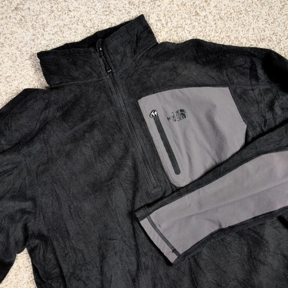 The North Face Mens Fleece‎ Half Zip Pullover Jacket Black Grey Size Medium